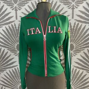 Vtg Self Esteem Italia Track Jacket Sz M Green Zip Up Sporty Y2K Streetwear